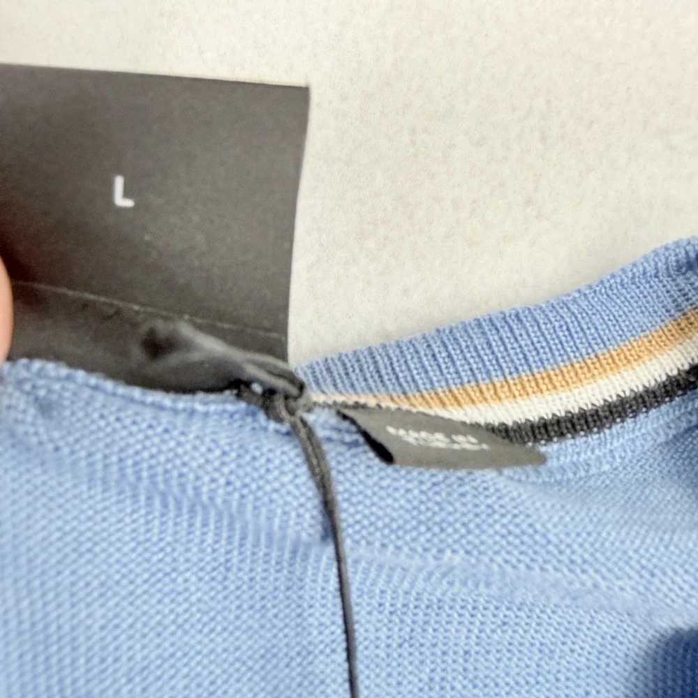Boss Leno P Virgin Italian Wool Crewneck Sweater L Mens Pastel Blue Light NWT - Picture 5 of 9